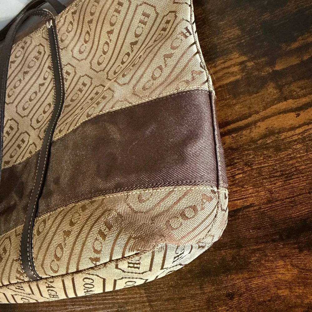 Vintage Coach Hamptons Signature Tote F12253 Brown Canvas Leather Bag Y2K